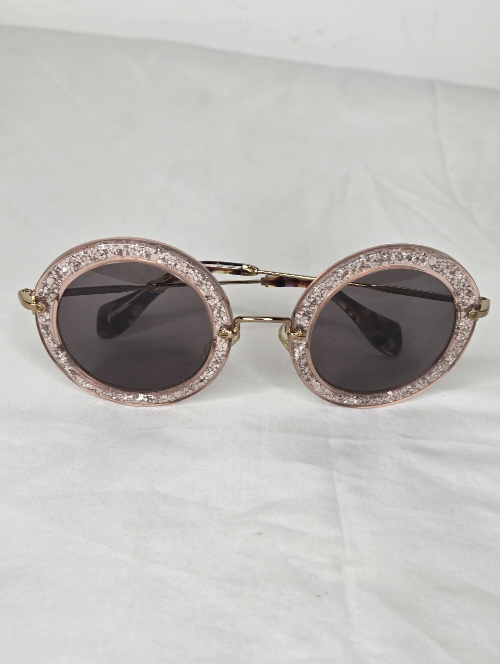 Miu Miu Round Pink Glitter Crystal-Trim Sunglasses - Picture 3 of 13